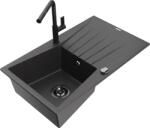 Mexen Cesar, 1 kamrás gránit mosogató 775x470x190 mm és Flora mosogató csaptelep, fekete foltos, 6514-76-670401-70-B (6514-76-670401-70-B)