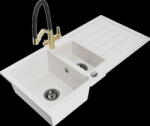 Mexen Andres, gránit mosogató 1000x500x200 mm, 1, 5 kamrás és Duo mosogató csaptelep, fehér, 6515-20-671701-57-B (6515-20-671701-57-B)
