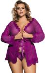 Sexy Elephant® Sheer Lace Trim Purple Robe With Thong, XL-XXL