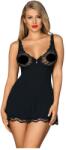 Obsessive Luvae - virágos, strasszos hálóing és tanga (fekete) (27413261131) - sexshopcenter