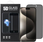 Apple 16 üvegfólia, tempered glass, előlapi, 5D, edzett, hajlított, fekete kerettel, betekintés védelemmel, Privacy