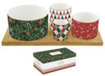 Easy Life Nuova R2S Porcelán kínálótál 4 db-os szett: 11, 5/8/6, 5/4, 5cm átmérő, bambusztálcán 29x13cm, Atmosphere, Fancy Christmas (1468FACH)