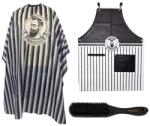 Pauco Set Frizerie Barbero cu Pelerina Tuns, Sort Complementar si Perie Fade Whal cu Maner din lemn