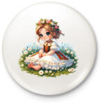 printfashion Kislány népviseletben a tavaszi virágos réten - Kitűző, hűtőmágnes - Fehér (15988386)