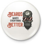 printfashion Motoros 02 - Beards makes everything better - Kitűző, hűtőmágnes - Fehér (4940589)