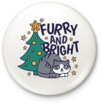 printfashion Karácsonyfa és cica - furry and bright - Kitűző, hűtőmágnes - Fehér (5714288)