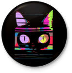 printfashion Psychedelic cat - Kitűző, hűtőmágnes - Fekete (15487406)