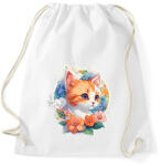 printfashion Cica virágokkal - Sportzsák, Tornazsák - Fehér (13557387)