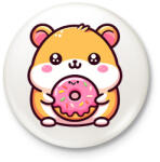 printfashion Hörcsög fánkkal - Kitűző, hűtőmágnes - Fehér (16064589)