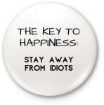 printfashion The key to happiness. Stay away from idiots. - Kitűző, hűtőmágnes - Fehér (3088287)