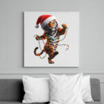 printfashion Táncoló karácsonyi party tigris - Vászonkép - Fehér (15262704)