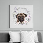 printfashion mopsz virágokkal - Vászonkép - Fehér (15108852)