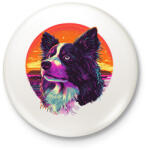 printfashion Border Collie Synthwave - Kitűző, hűtőmágnes - Fehér (16702027)