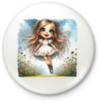 printfashion Kislány a tavaszi réten - Kitűző, hűtőmágnes - Fehér (15866425)