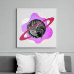 printfashion Pink cat planet - Vászonkép - Fehér (6640780)
