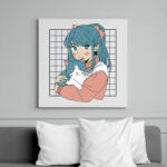 printfashion Animés lány cicával - Vászonkép - Fehér (13994409)