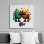 printfashion Vicces Szörnyecskés - BETTER together- cuki, csúnya, szerelmes minta - Vászonkép - Fehér (11865064)