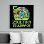 printfashion Minecraft születésnap - Egyedi névvel - Vászonkép - Fekete (7035799)