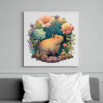 printfashion Virágos capybara - Vászonkép - Fehér (13599457)
