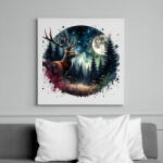 printfashion Szarvas - erdei telihold - ajándék vadászoknak - Vászonkép - Fehér (15385389)