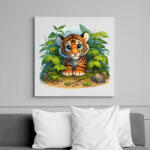 printfashion Tigriskölyök esőben - Vászonkép - Fehér (15998230)