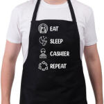 printfashion Eat, sleep, cashier, repeat - Kötény - Fekete (8807691)
