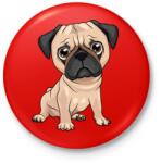 printfashion Ülő mopsz - Kitűző, hűtőmágnes - Piros (4257598)