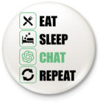 printfashion Eat, sleep, Chat, Repeat - Kitűző, hűtőmágnes - Fehér (14584033)