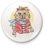 printfashion Vintage macska - Kitűző, hűtőmágnes - Fehér (5191078)