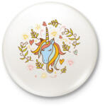 printfashion Egyszarvú unikornis virágokkal - Kitűző, hűtőmágnes - Fehér (4112721)