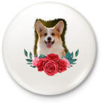 printfashion Corgi virággal - Kitűző, hűtőmágnes - Fehér (13916770)