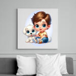 printfashion Kisfiú kiskutyával - Vászonkép - Fehér (14733979)