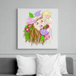 printfashion Hölgy virágokkal - Vászonkép - Fehér (14662412)