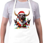 printfashion Karácsonyi rocker tirex gitárral - karácsonyi dinoszaurusz - Kötény - Fehér (15229175)