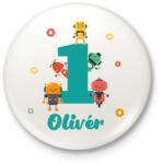 printfashion Robotos szülinap - Névvel - Kitűző, hűtőmágnes - Fehér (13580822)