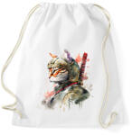 printfashion Szamuráj macska japán stílusban - Sportzsák, Tornazsák - Fehér (13641365)