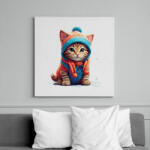 printfashion Cica a hóban - Vászonkép - Fehér (14955078)