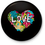 printfashion Szív virágokkal - Kitűző, hűtőmágnes - Fekete (6061727)