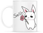 printfashion Nyuszi Virággal - Mosolyogj - Bögre - Fehér (4178587)