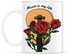 printfashion Music is my life - Rózsás gitár - Bögre - Fehér (6378003)