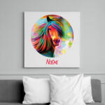 printfashion Színes lovas minta - Névvel - Vászonkép - Fehér (6640823)