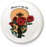 printfashion Music is my life - Rózsás gitár - Kitűző, hűtőmágnes - Fehér (6378150)