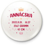 printfashion Baba adatok - Kislány - Kitűző, hűtőmágnes - Fehér (10700074)