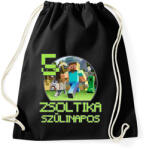 printfashion Minecraft születésnap - Egyedi névvel - Sportzsák, Tornazsák - Fekete (7034017)