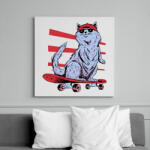 printfashion Gördeszkás macska - Vászonkép - Fehér (6640235)