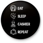 printfashion Eat, sleep, cashier, repeat - Kitűző, hűtőmágnes - Fekete (8807721)