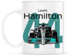 printfashion Lewis Hamilton 44 autóversenyző - fekete felirat - Bögre - Fehér (16044371)