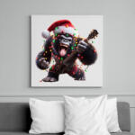 printfashion Vicces karácsonyi gitáros rocker party gorilla - Vászonkép - Fehér (15257025)