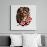 printfashion Oroszlán virággal - Vászonkép - Fehér (13896533)