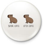 printfashion Capybara - Before coffee after coffee - Kitűző, hűtőmágnes - Fehér (13407859)